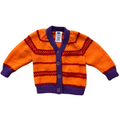 Coco — Orange, Red Stripe & Purple Rib Cardigan | Handknit Kids Knitwear
