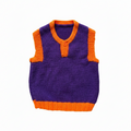 Purple and orange knitted vest on a white background