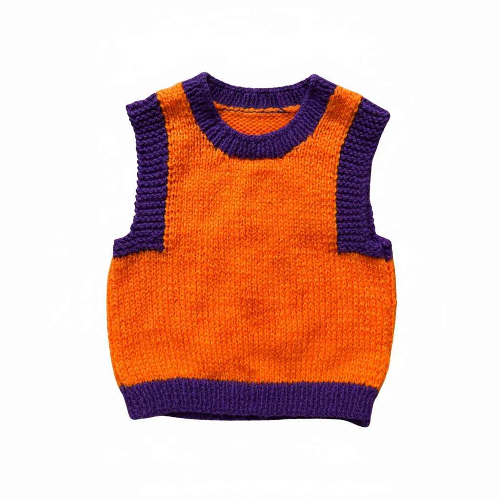 Ashton — Orange & Purple Rib Vest | Handknit Kids Knitwear