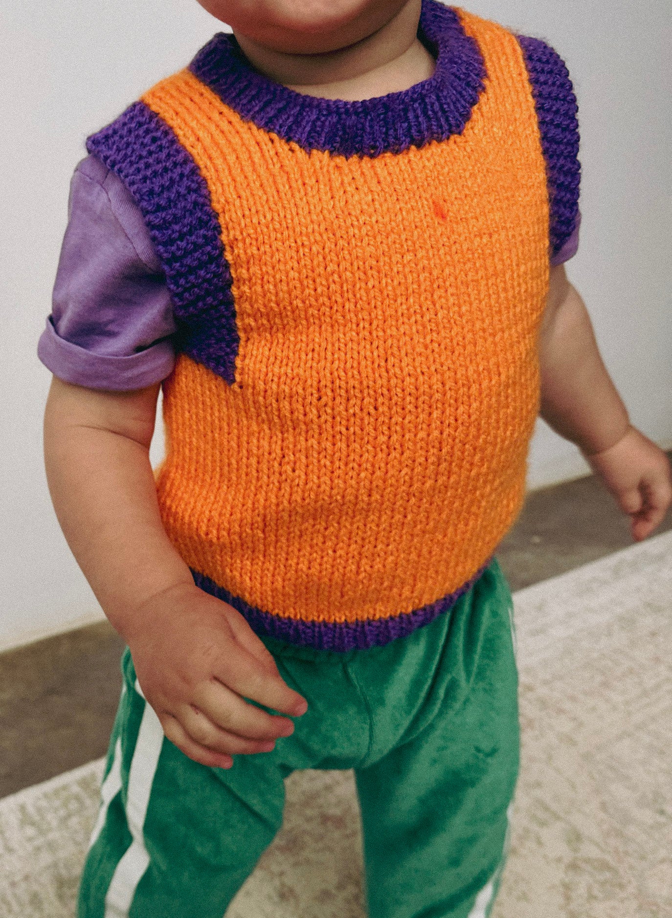 Ashton — Orange & Purple Rib Vest | Handknit Kids Knitwear