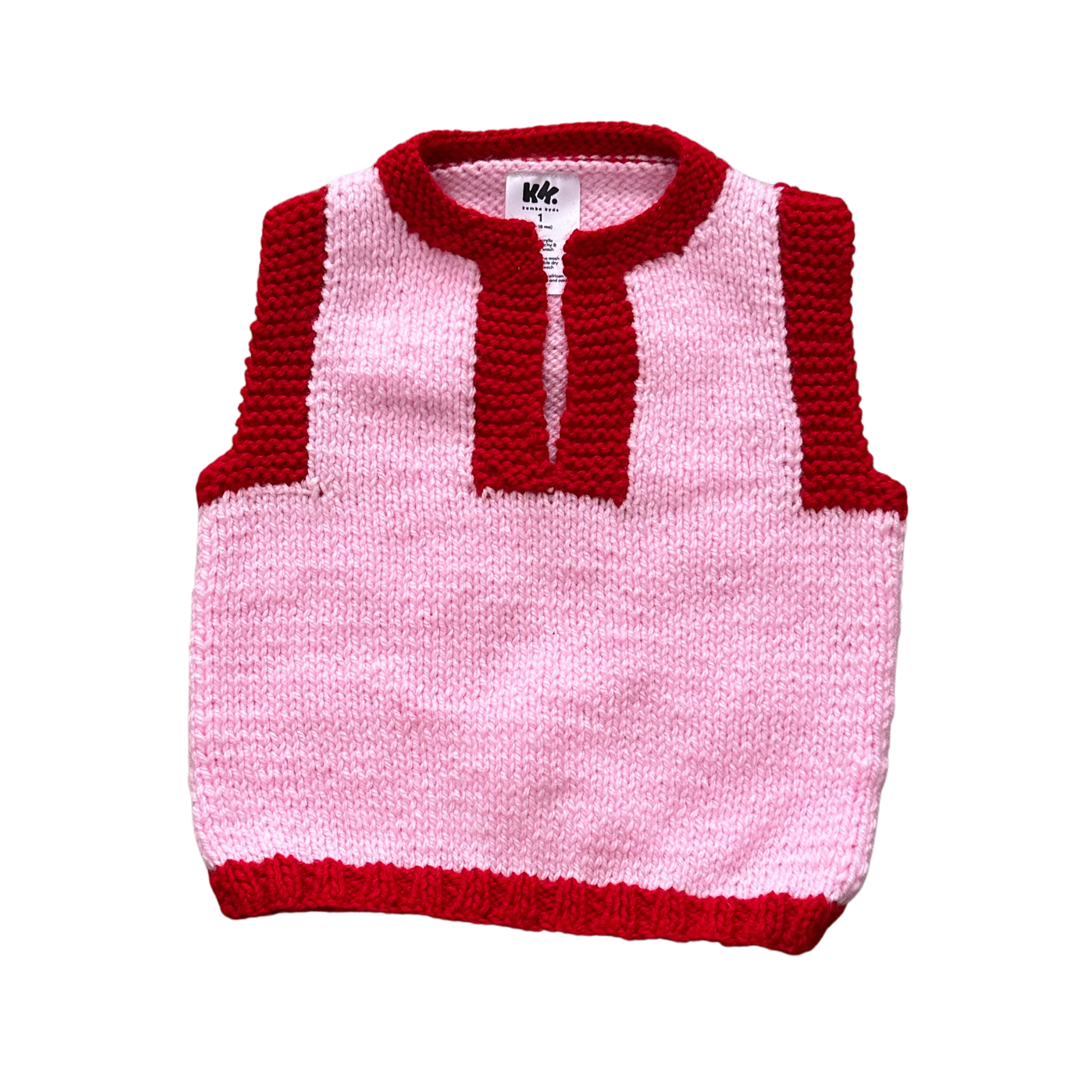 Khaya — "Home" Red V-Neck Vest | Handknit Kids Knitwear