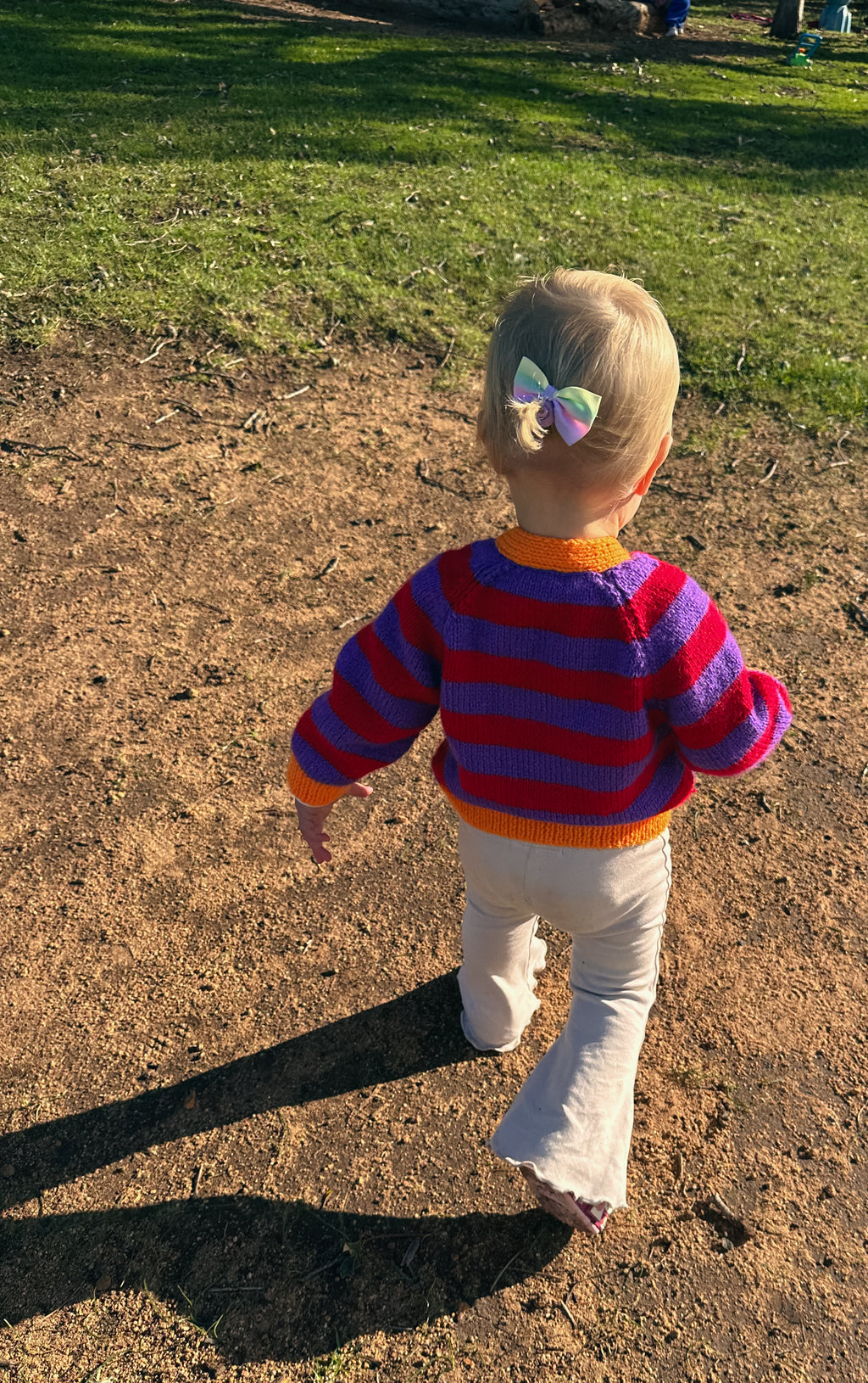 Bloom — Red, Purple & Orange Rib Cardigan | Handknit Kids Knitwear
