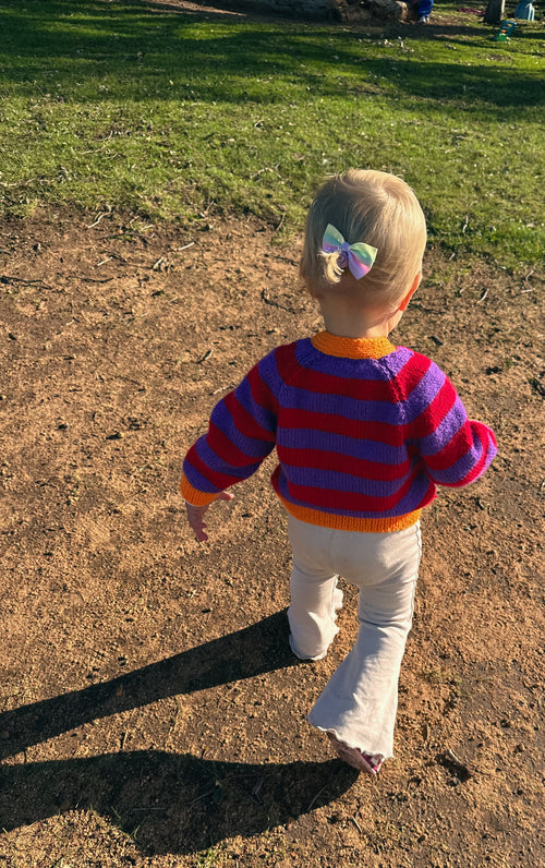 Bloom — Red, Purple & Orange Rib Cardigan | Handknit Kids Knitwear
