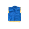 Blue Vest with yellow trim on a white background