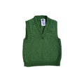 Green knitted vest with a brand label on a white background
