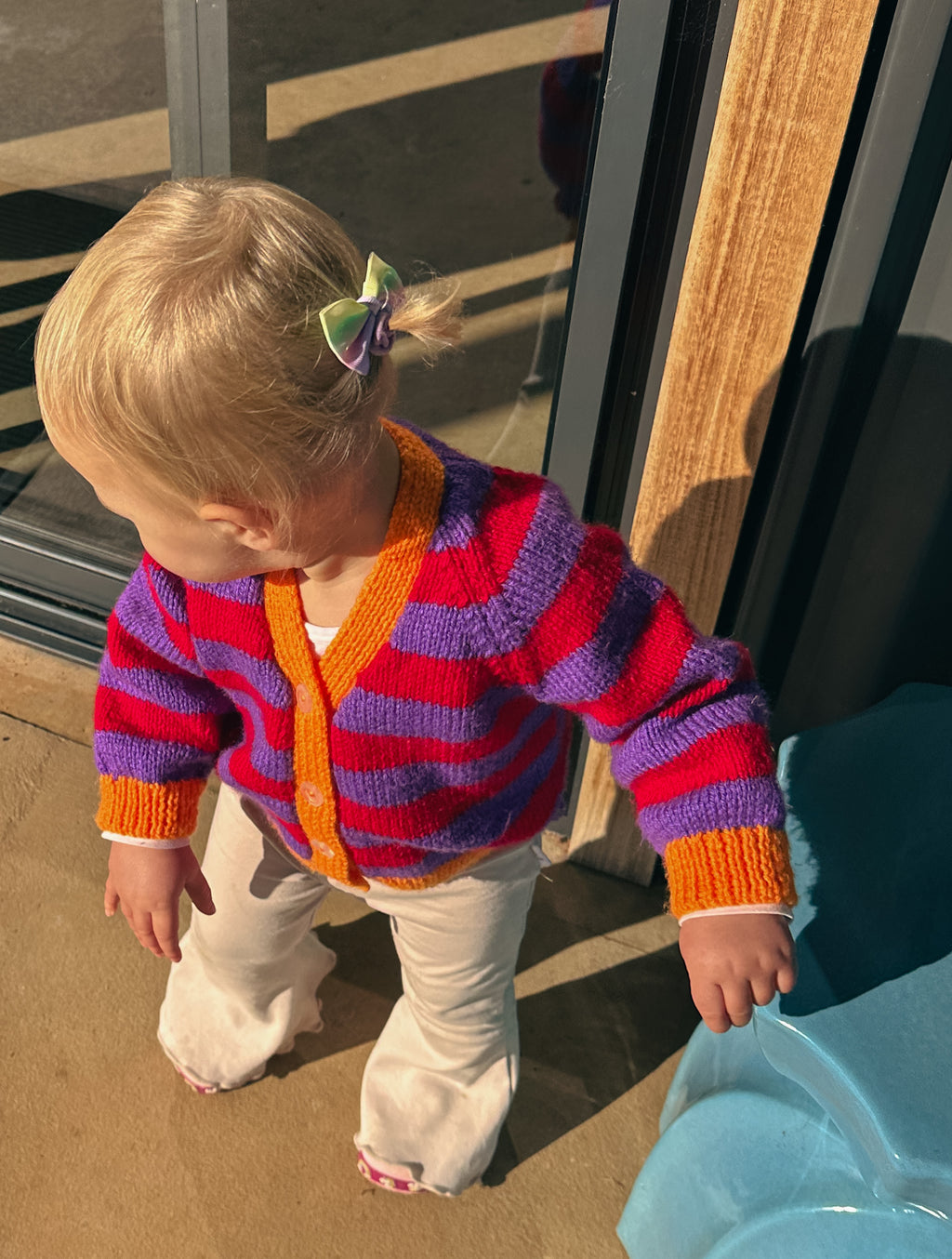 Bloom — Red, Purple & Orange Rib Cardigan | Handknit Kids Knitwear
