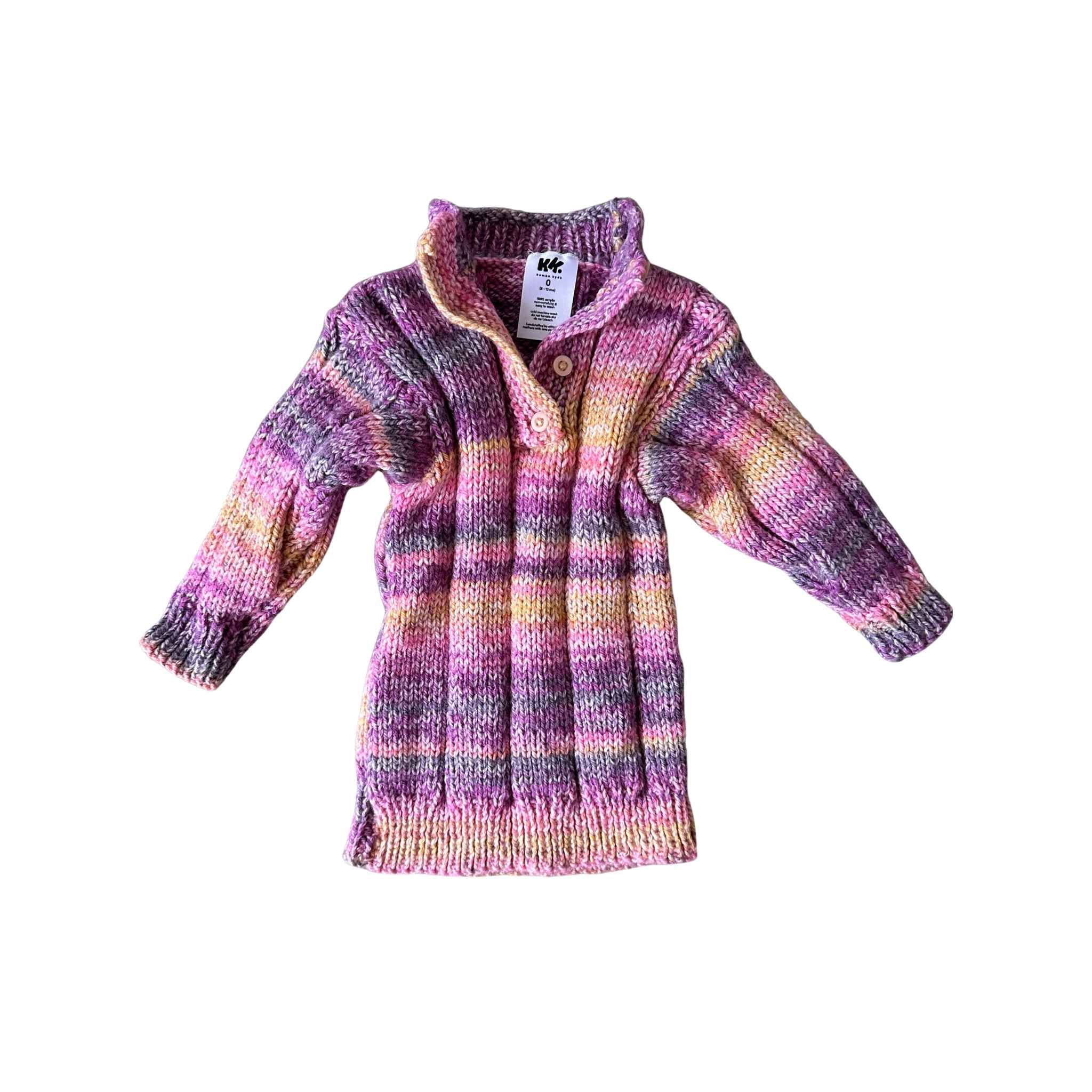 Knitted button up sweater with a plaid pattern on a white background