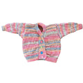 multi-colour knitted cardigan on a white background